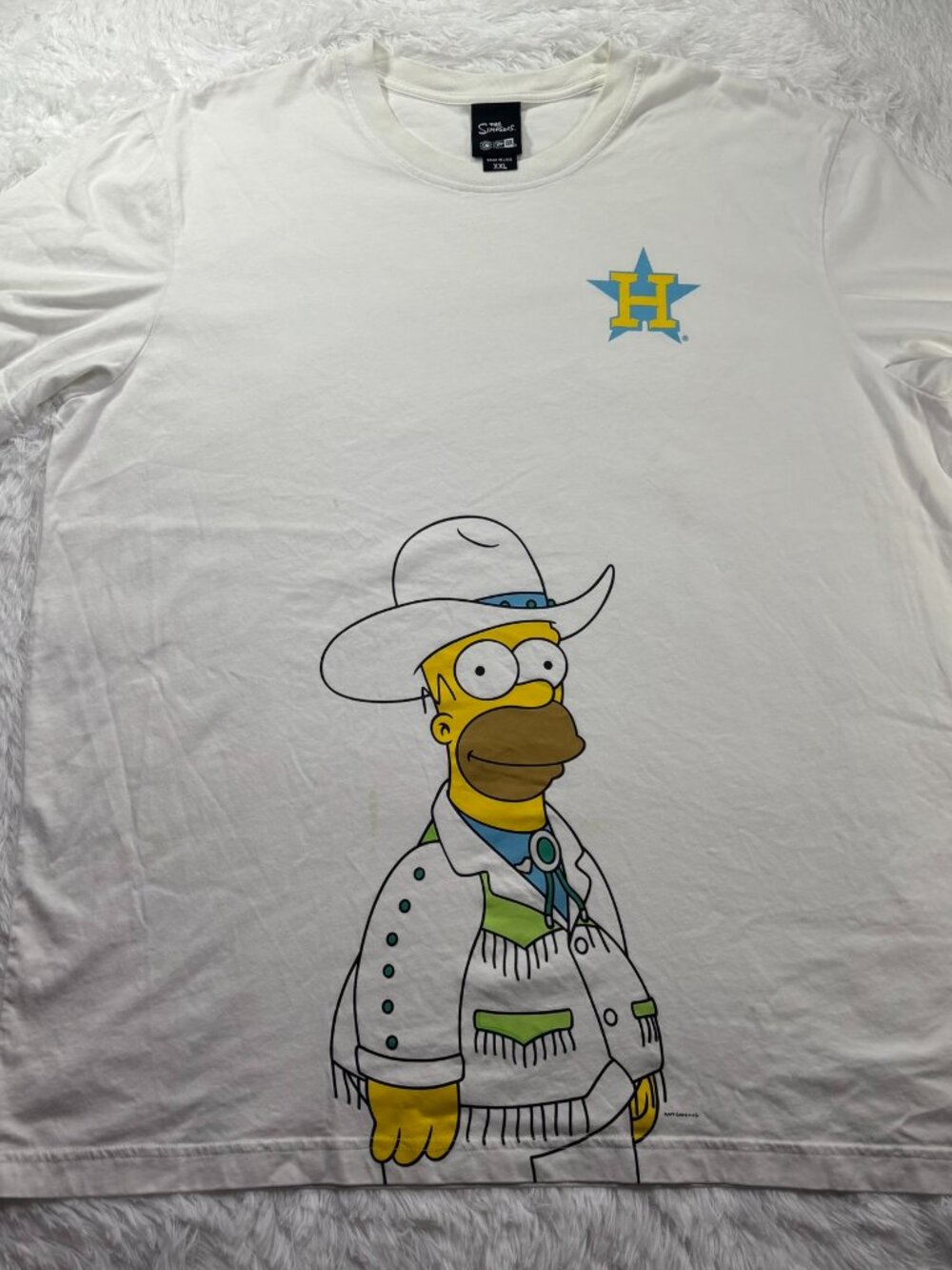New Era Simpsons Houston Astros Shirt XXL White Colonel Homer Cowboy Graphic Tee